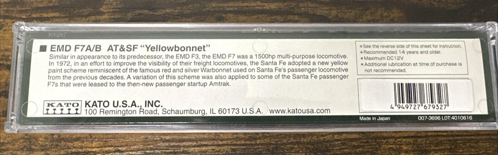 KATO N Scale #176-2215-DCC EMD F7B ATSF Yellowbonnet w/Digitrax DCC NIB!