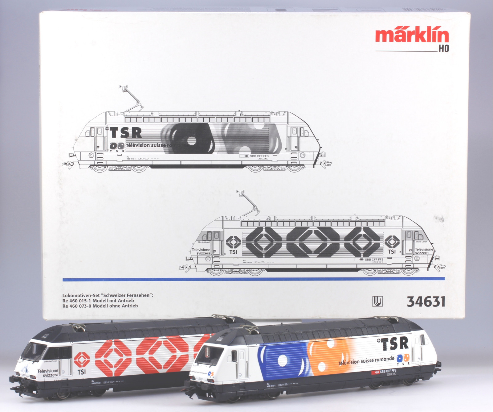 Märklin HO #34631 Swiss Re460 Television Electric Locomotive Set, N/BX 1998 only