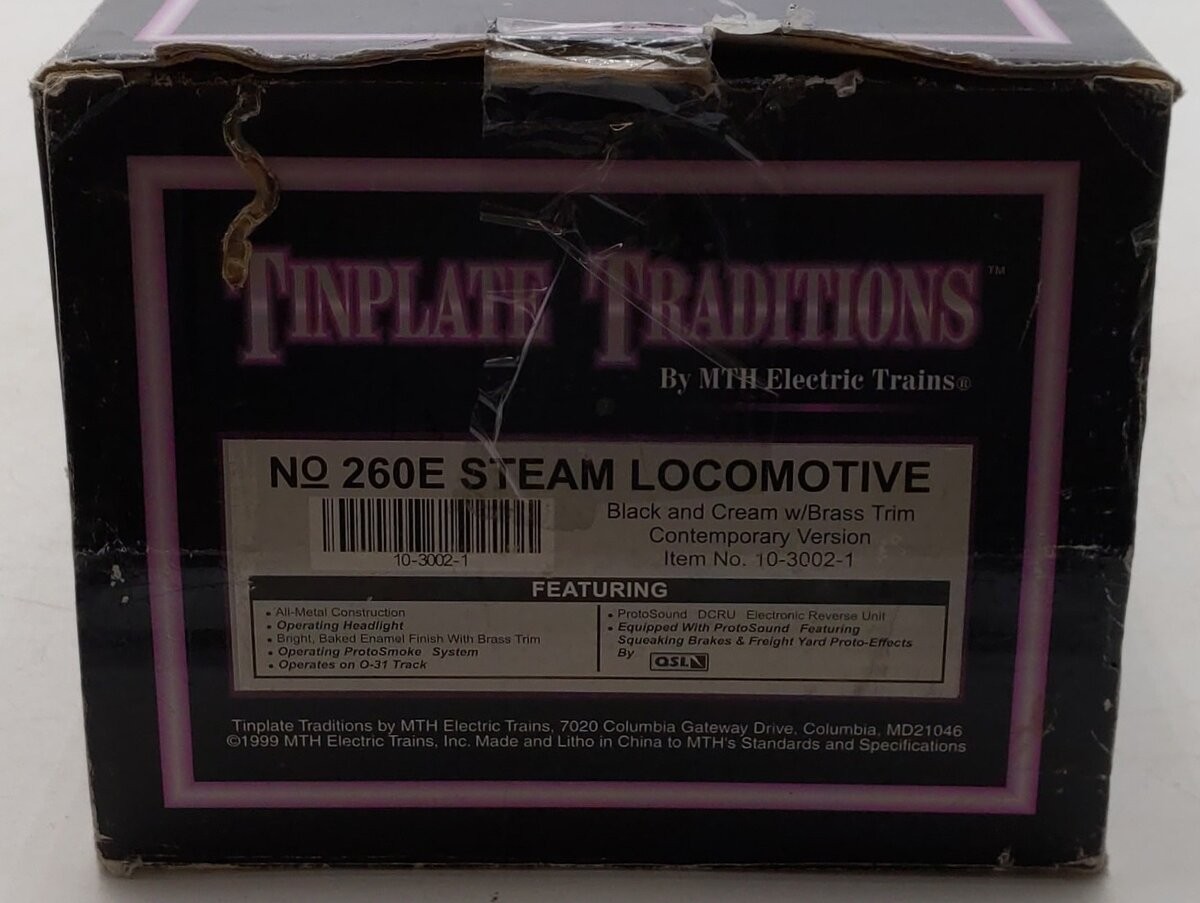 MTH 10-3002-1 O Gauge Tinplate 260E Steam Locomotive & Tender w/PS1 EX/Box