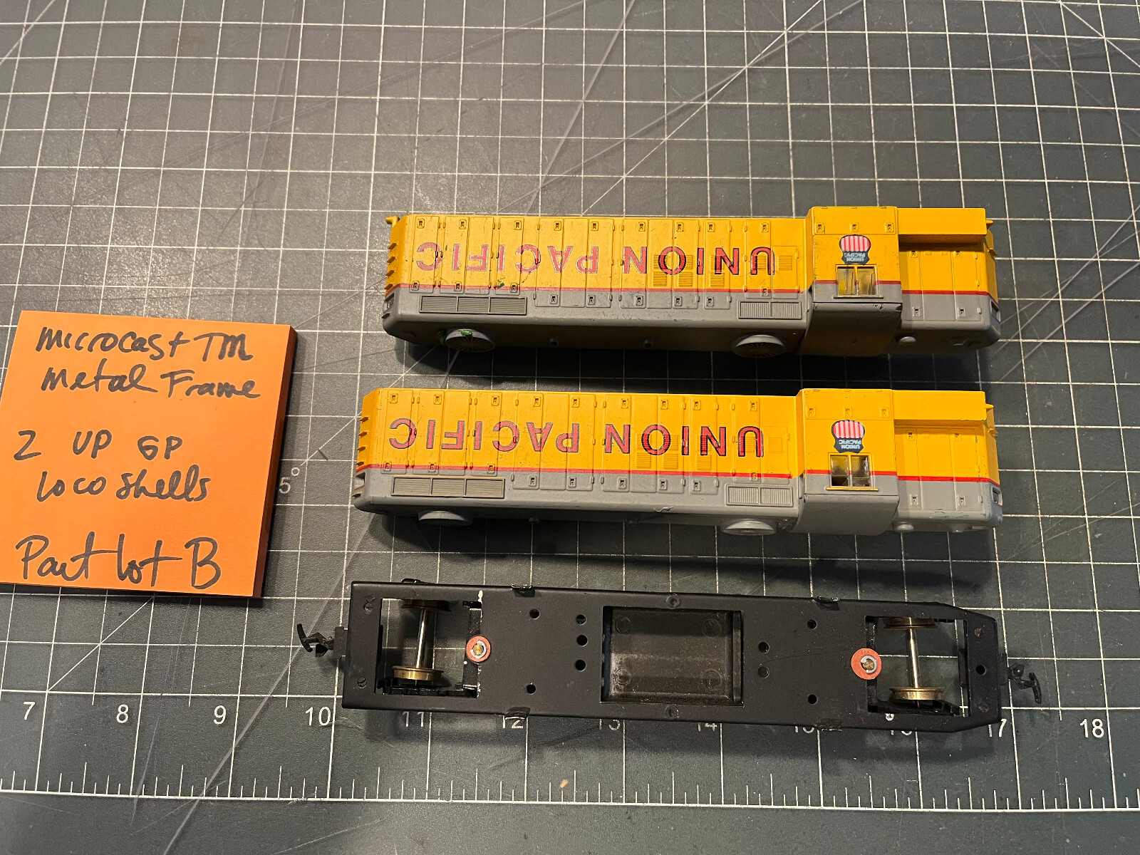 HO Train 2 UP DIESEL SHELLS & 1 STAMPED METAL MICRO CAST JAPAN FRAME PART LOT B