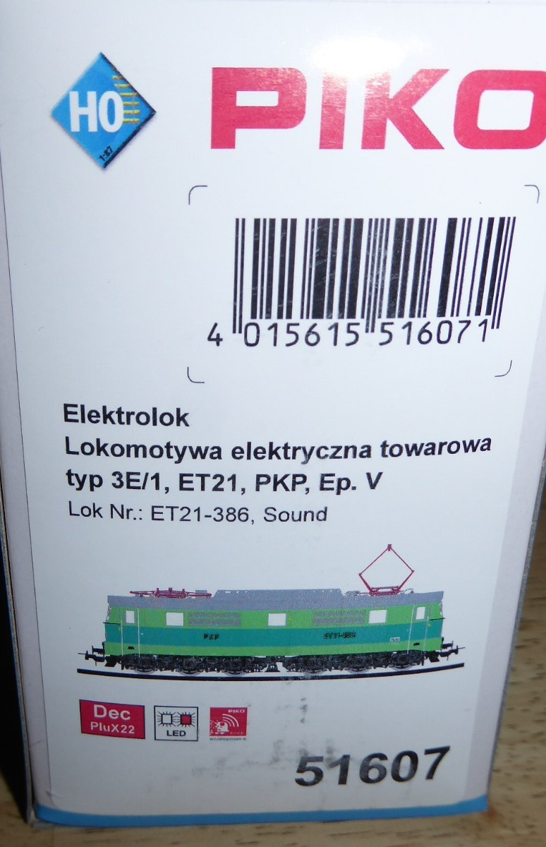 Piko 51607 H0 DCC Sound Locomotive the Pkp Et 21-386 Epoch 4/5 With LED Boxed