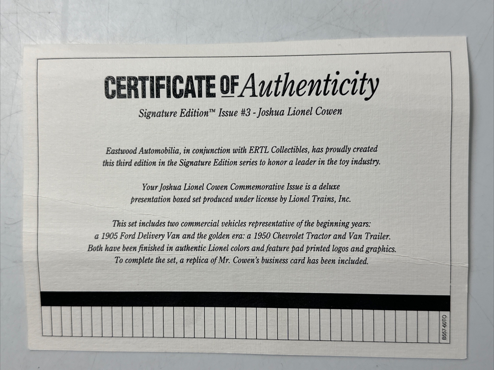 EASTWOOD ERTL LIONEL TRAINS JOSHUA LIONEL COWEN SIGNATURE EDITION #3 TRUCK SET