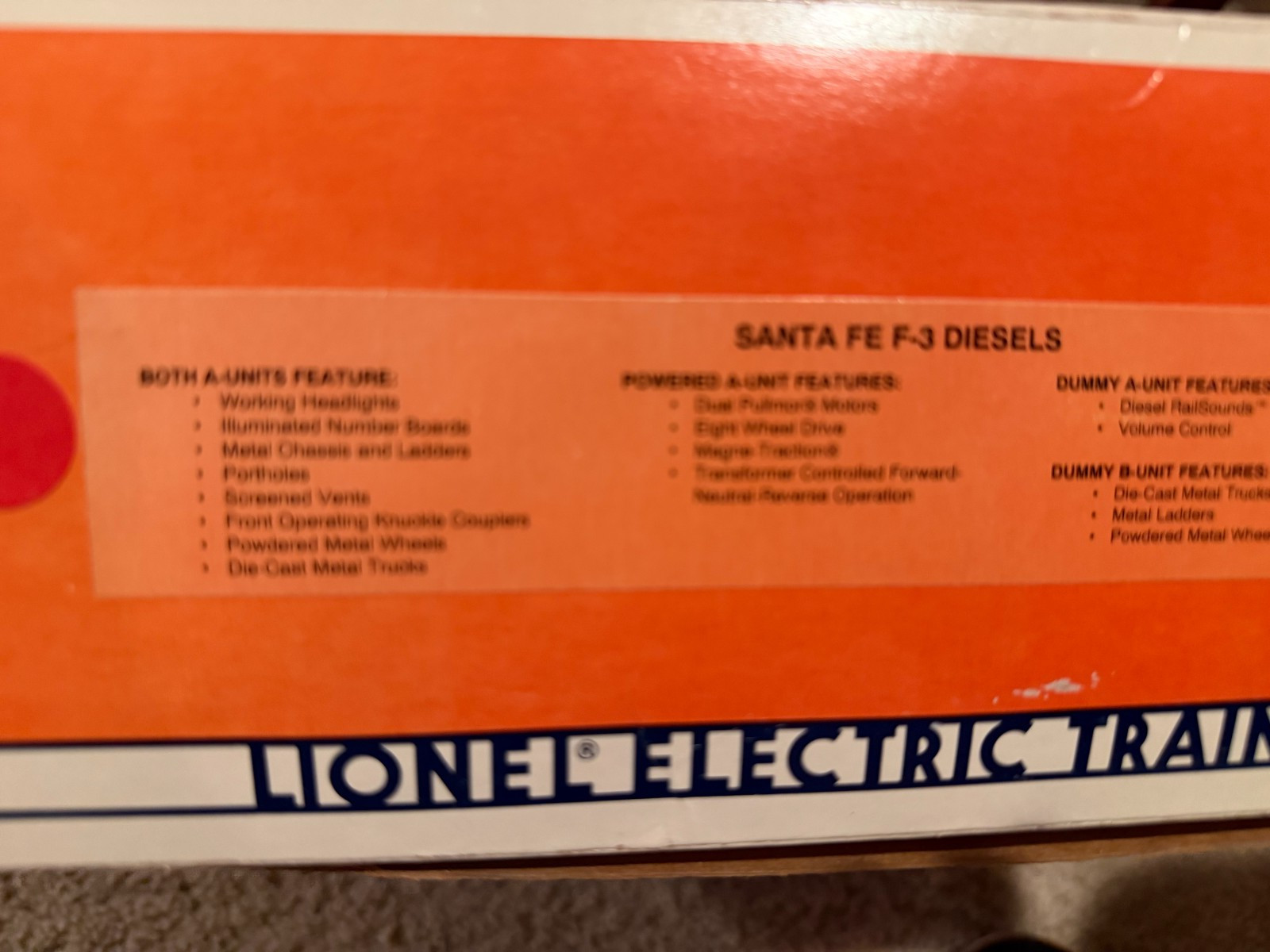 Lionel 6-11711 O Santa Fe F-3 ABA Diesel Locomotive Set LN/Box