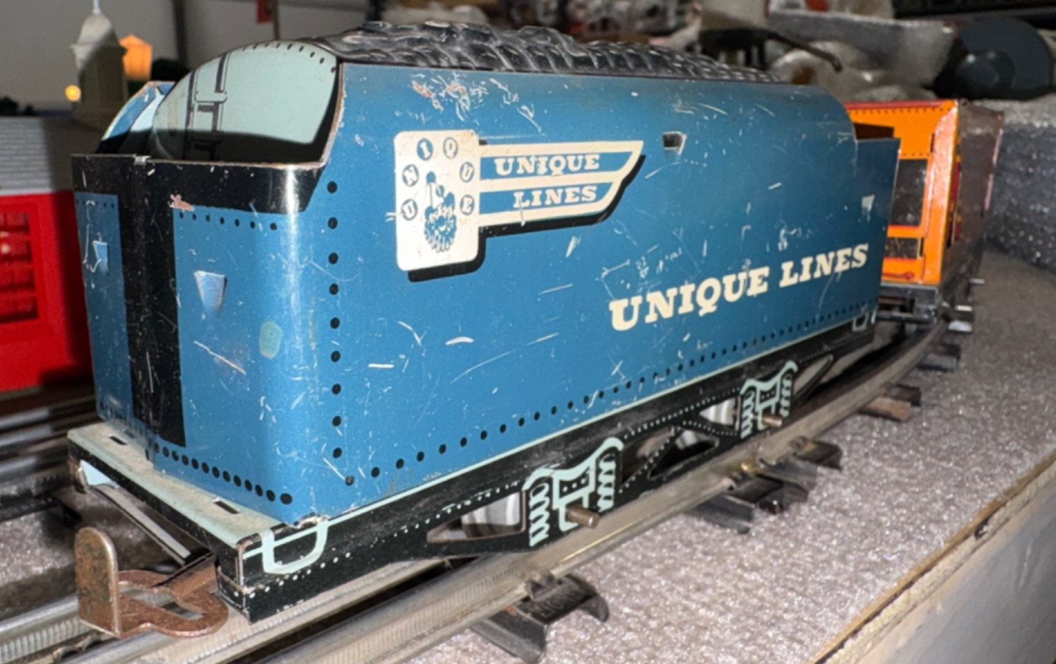 o gauge model trains, Unique Arts, Loco with Tenders and Gondola, 1950’s