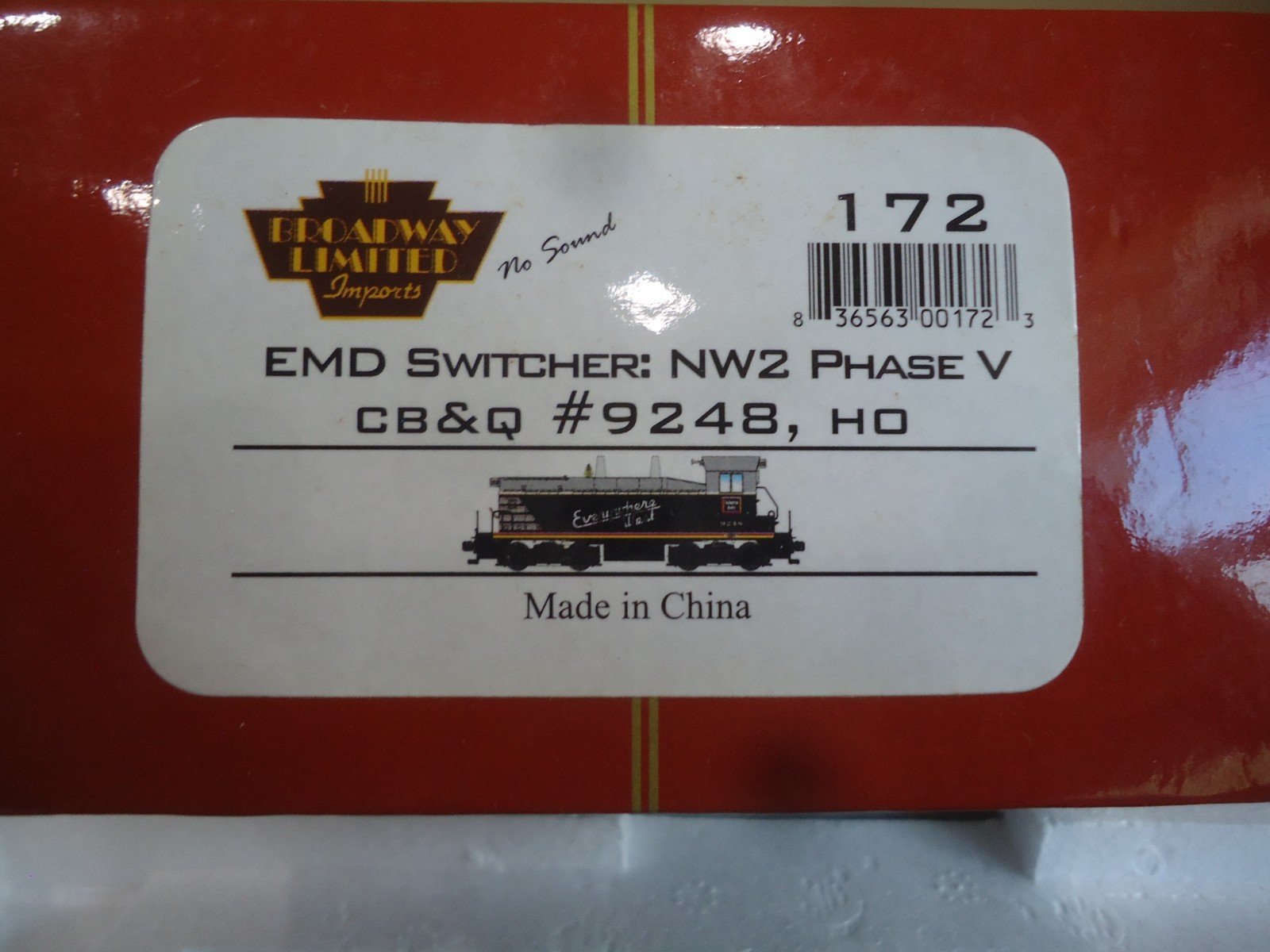 Broadway Limited Paragon Series HO Scale CB&Q EMD Switcher NW2 Phase V #9248