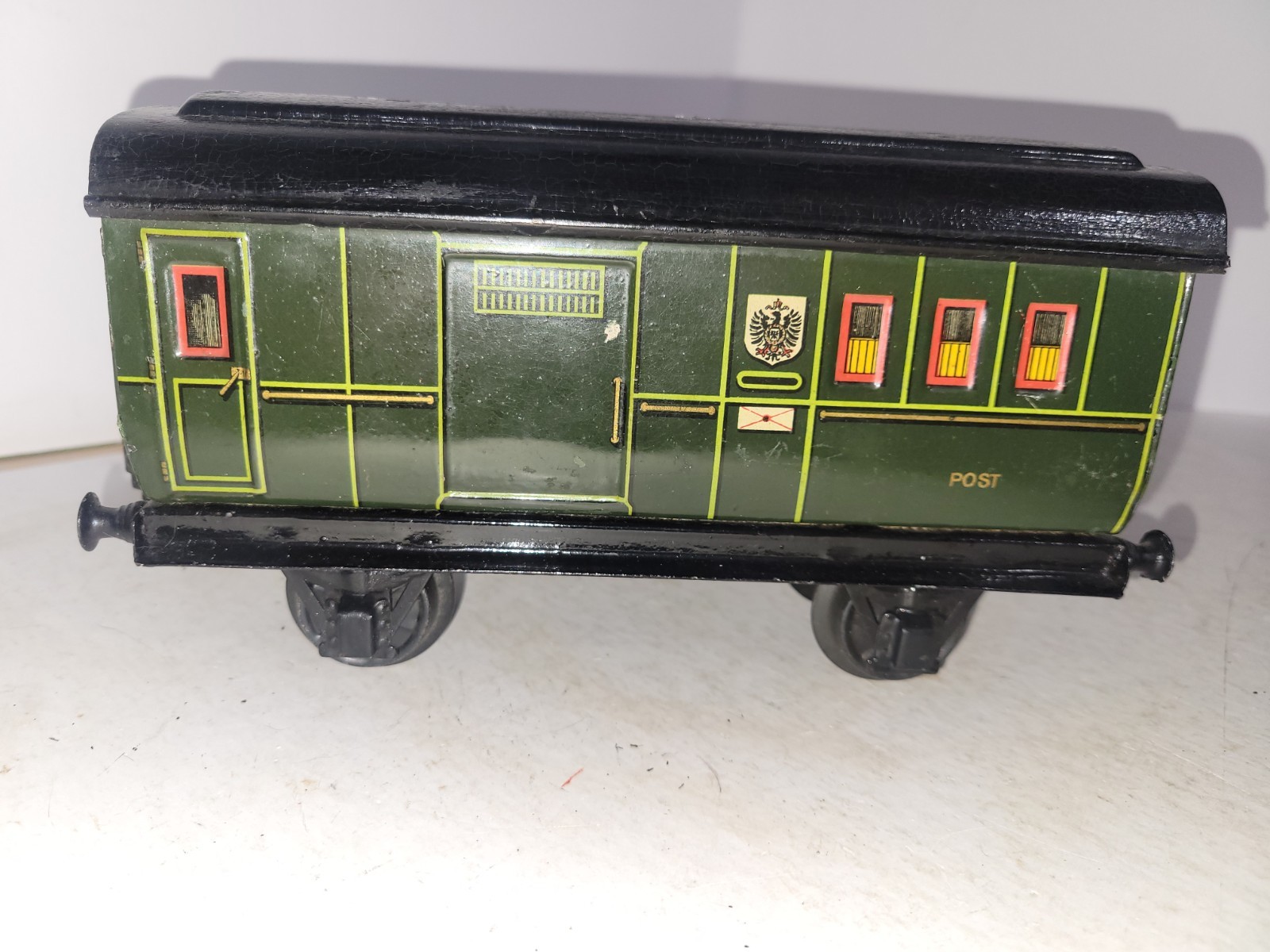 Prewar Märklin – 1-GAUGE “Kaiser Post” Car – postal rail car – green