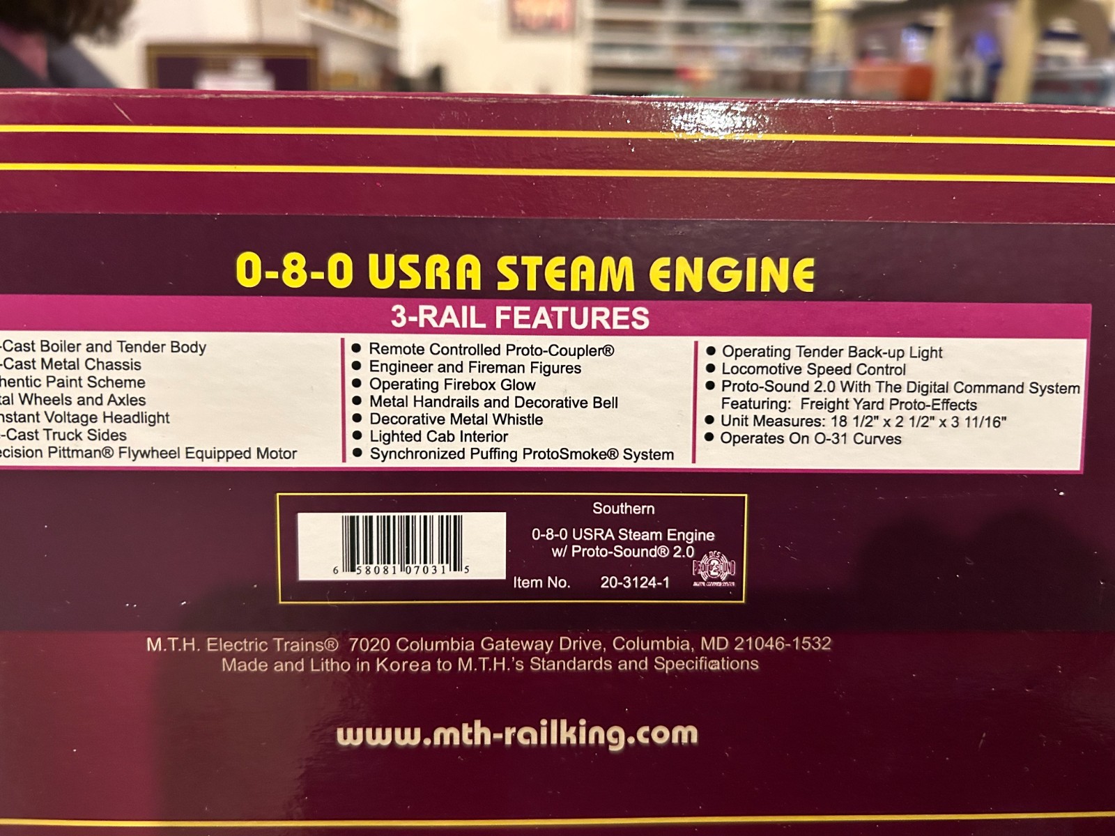 MTH 20-3124-1 Southern USRA 0-8-0 w/ Protosound 2.0 LN/Box
