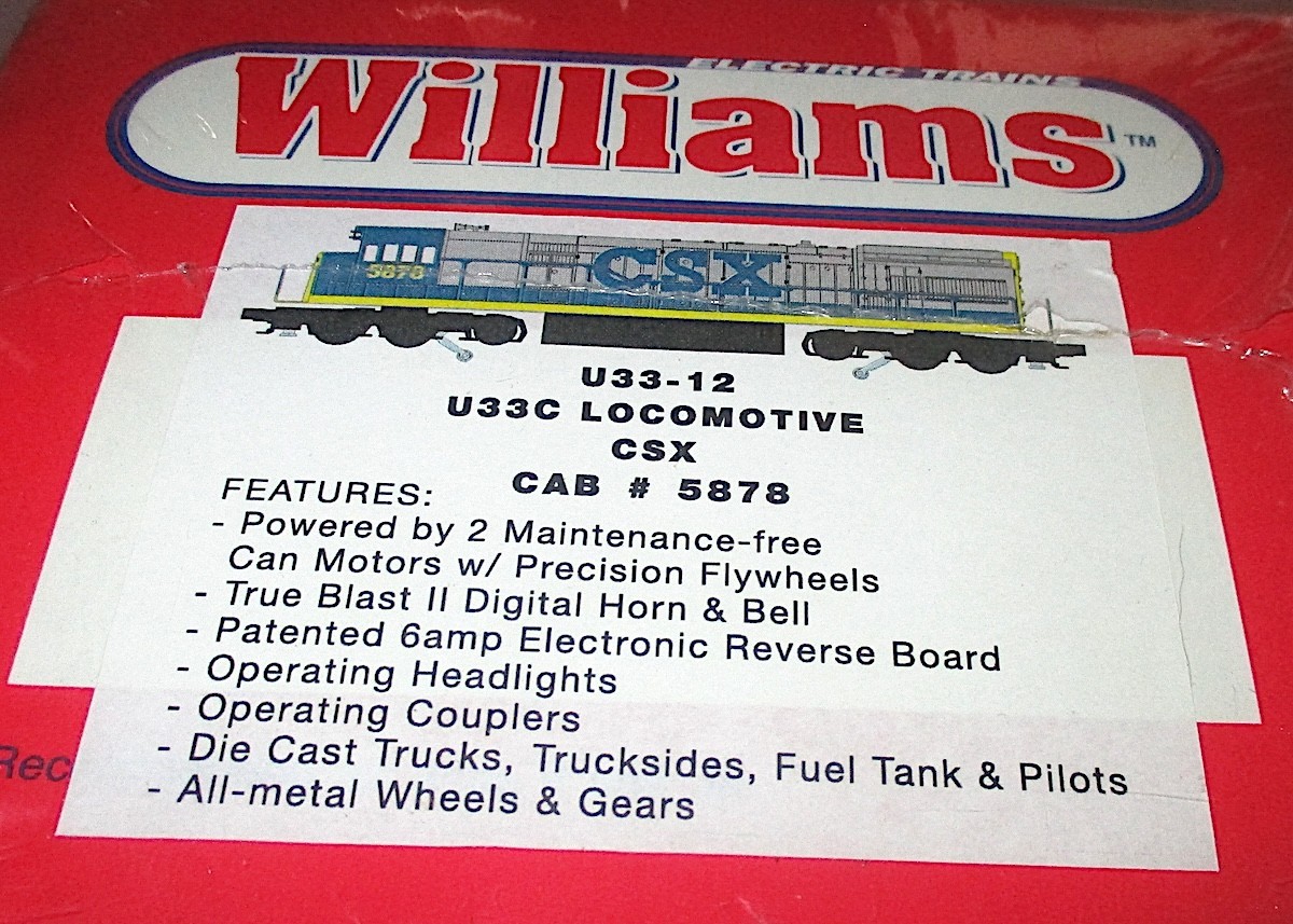 Williams U33-12 CSX #5878 Diesel Engine w/True-Blast II & Dual-Motor NEW IN BOX