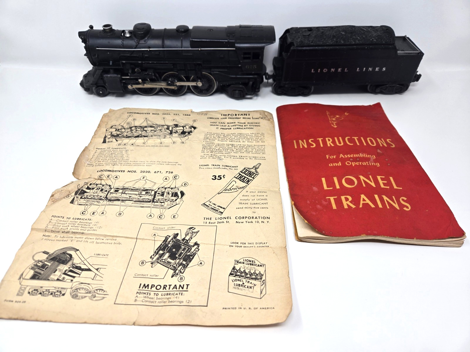 Lionel 675 Steam Locomotive w/ 2466WX Whistle Tender – Tested – Postwar O Gauge