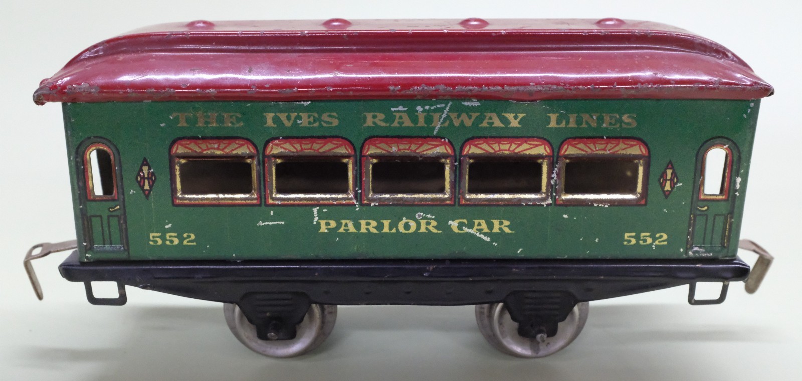 Ives Prewar O Gauge 3258 Loco, 551 Coach, & 552 Parlor Car. Tested Runs Good