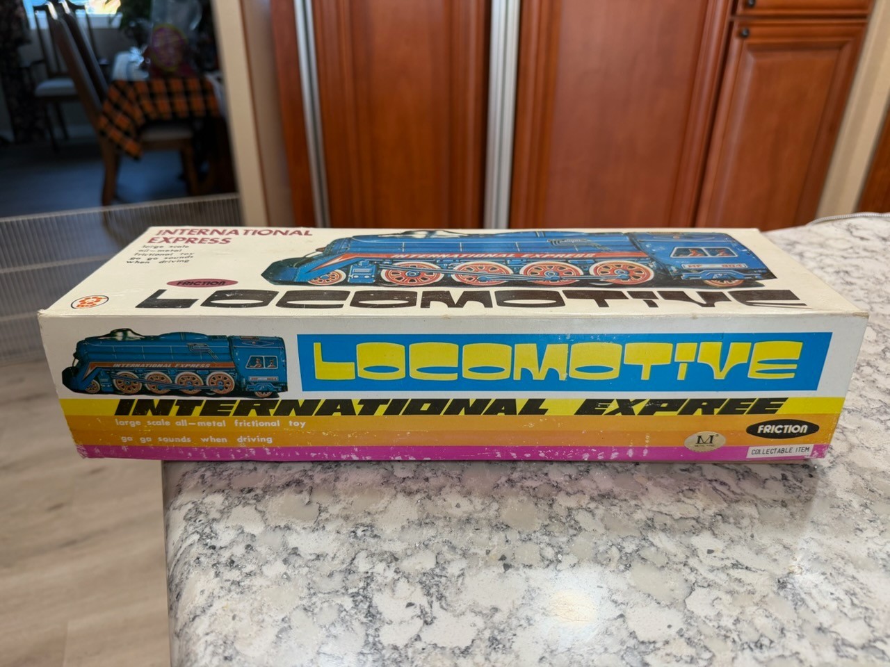 Vtg Friction Train Toy, Lrg Scale MF804 International Express W/Box & Instruct