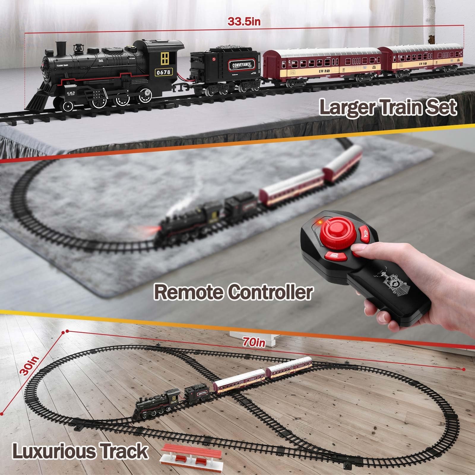 Train Set for Kids,Remote Control Locomotive Engine Under Christmas Large