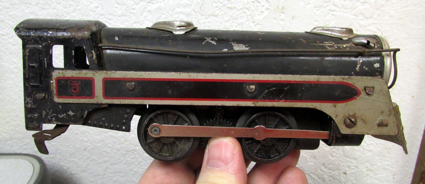 vintage tin toy Model Train car, Marx Locomotive engine, great display train