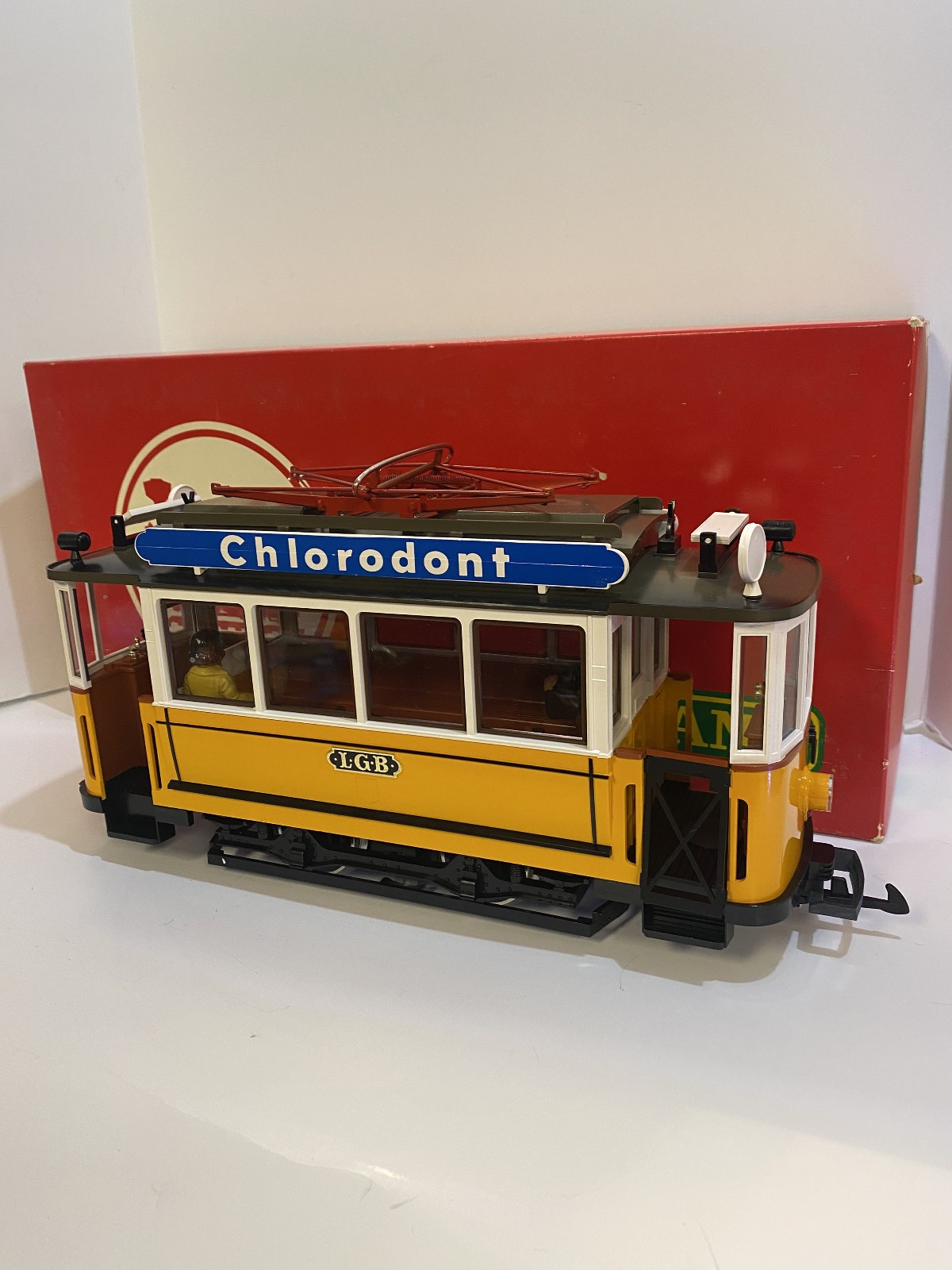 LGB 2035 G Scale Unlettered Yellow Motorized Trolley Used W/ Box & Sticker Sheet