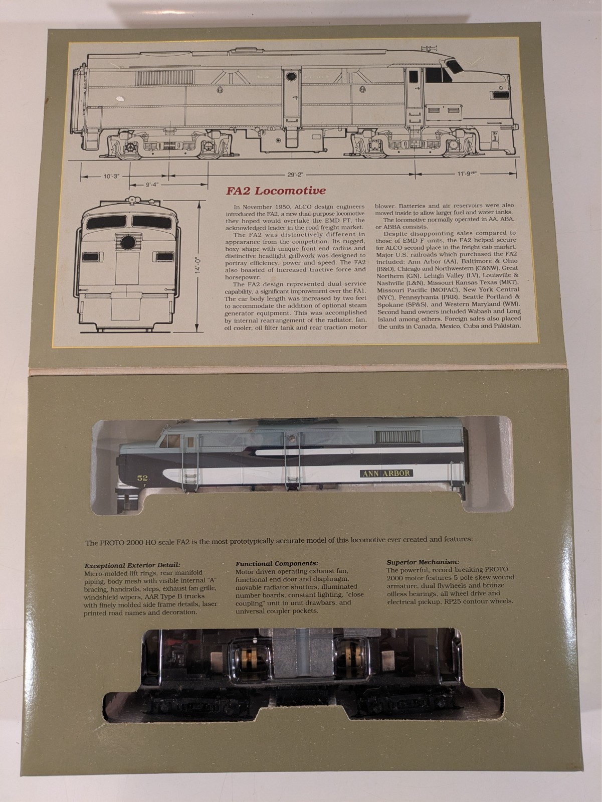 HO Alco FA2 Ann Arbor #52 DC NIB NOS #8317