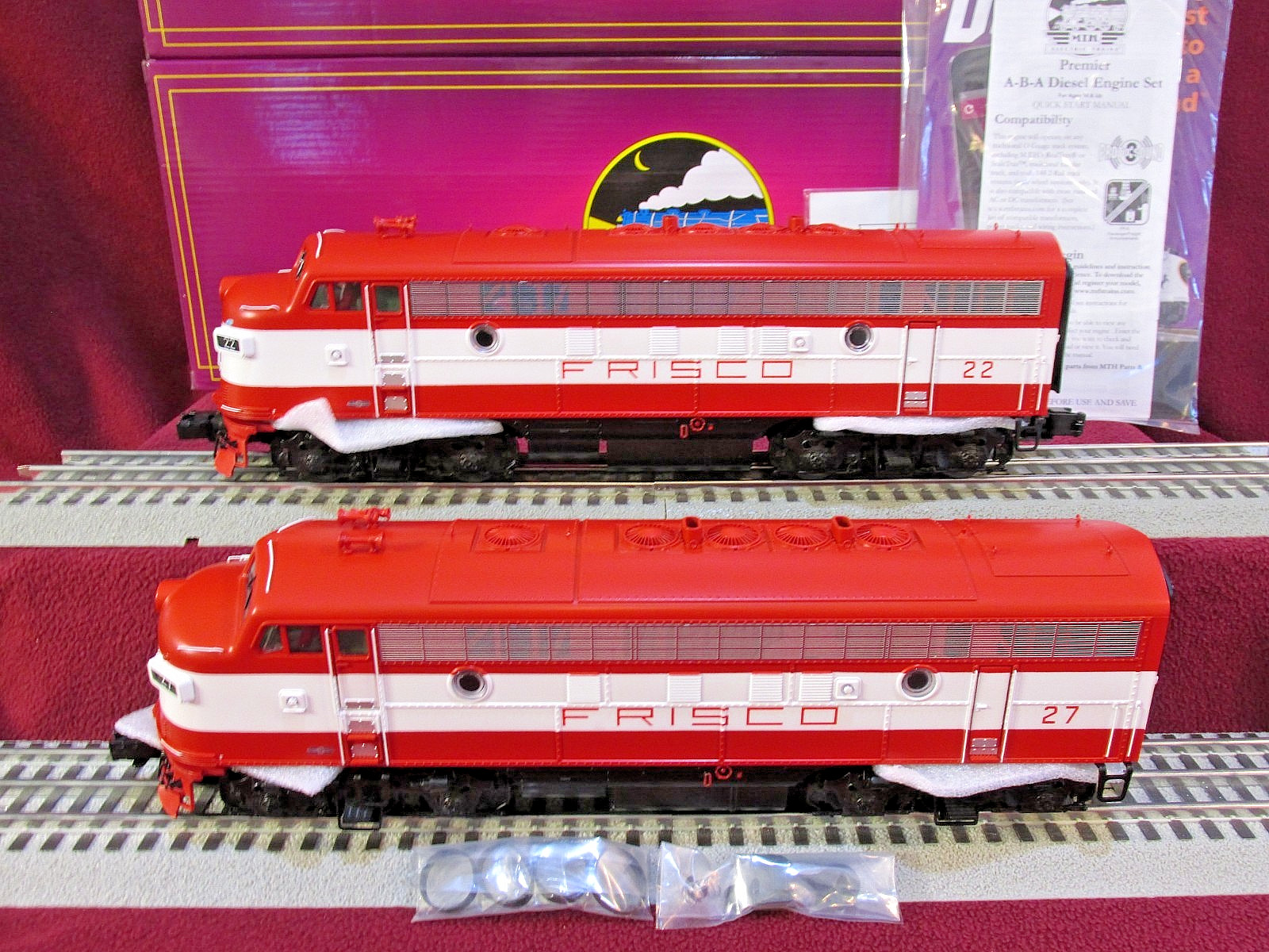 MTH SET 20-21805-1 & 20-21806-4 FRISCO F-7 AA POWERED PS3 & NON POWERED HI-RAIL