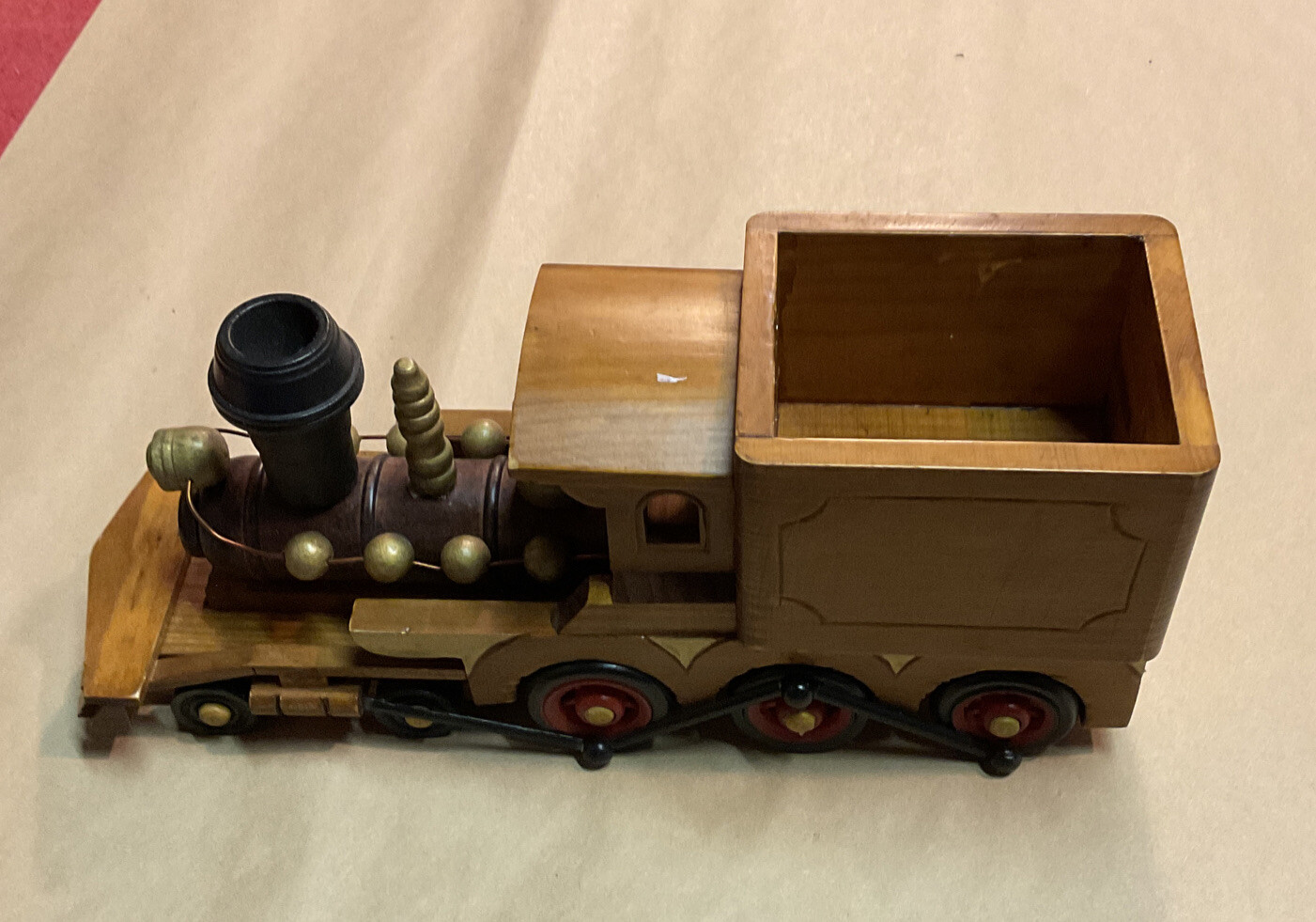 VTG Wooden Train Candy Holder Handmade 10.5” x 3 1/4” Brown Color