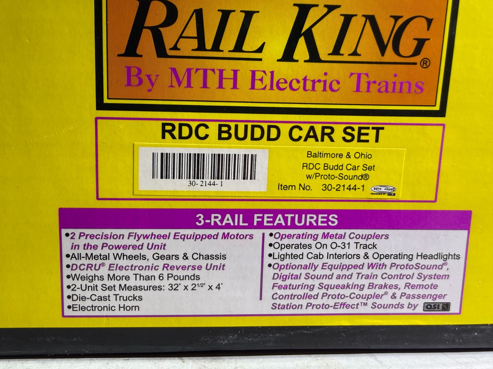 MTH RailKing Baltimore & Ohio RDC Budd Car set, 30-2144-1, W/Proto sound