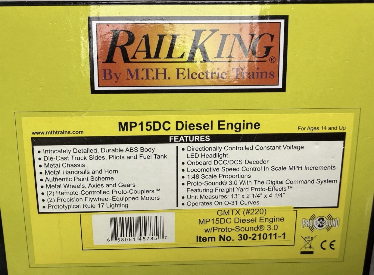 MTH (RAILKING SCALE) GMTX #220 MP15DC SWITCHER DIESEL PS3! 30-21011-1 USA FLAG