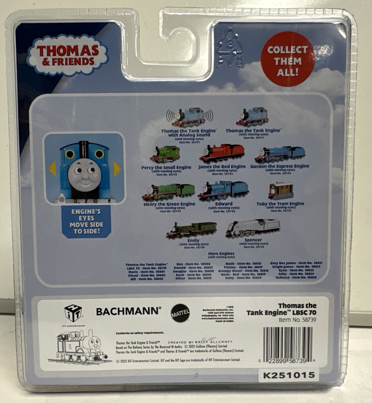 Bachmann HO Scale Thomas & Friends LBSC 70 Thomas Engine W/ Moving Eyes #58739