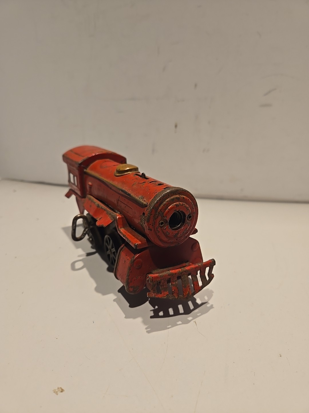Antique Vtg Train Metal Red Locomotive Engine Windup Clockwork Train Needs Work