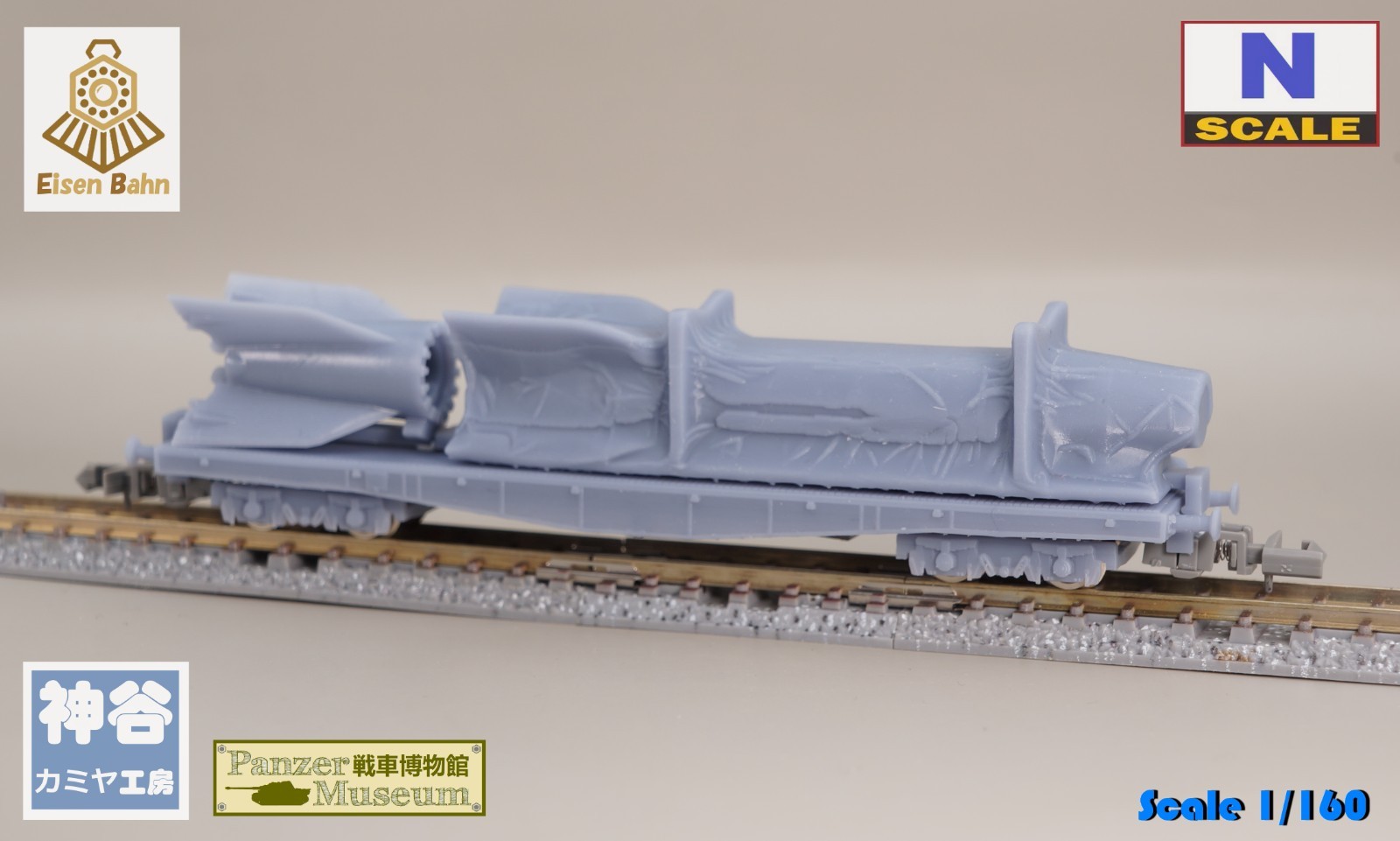 1/160 (N-scale) WWII German V2 Rocket on flatwagon /w wheels&coupliers resin kit