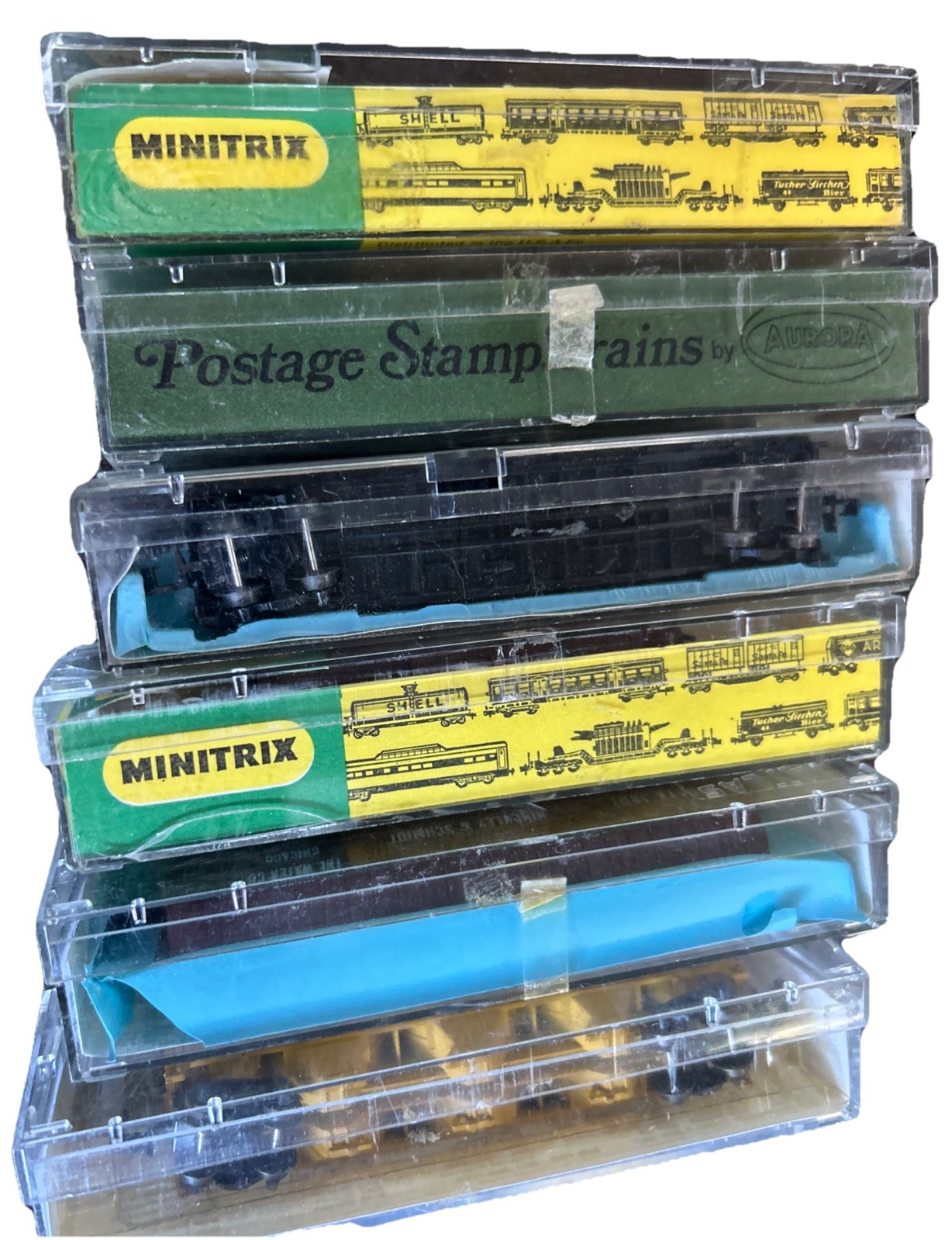 Lot Of 6 Mini Trix N Gauge : Various Manuf. Freight cars, and Track. Used