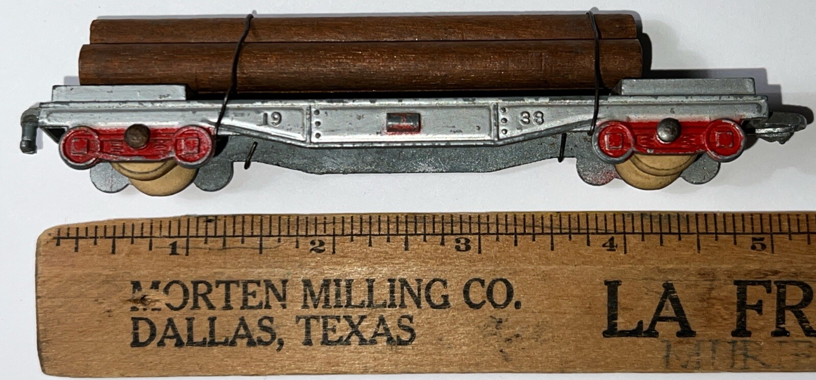 vintage 1939 Silver LOG Railroad Train Freight CAR 3 Logs TOOTSIETOY #1