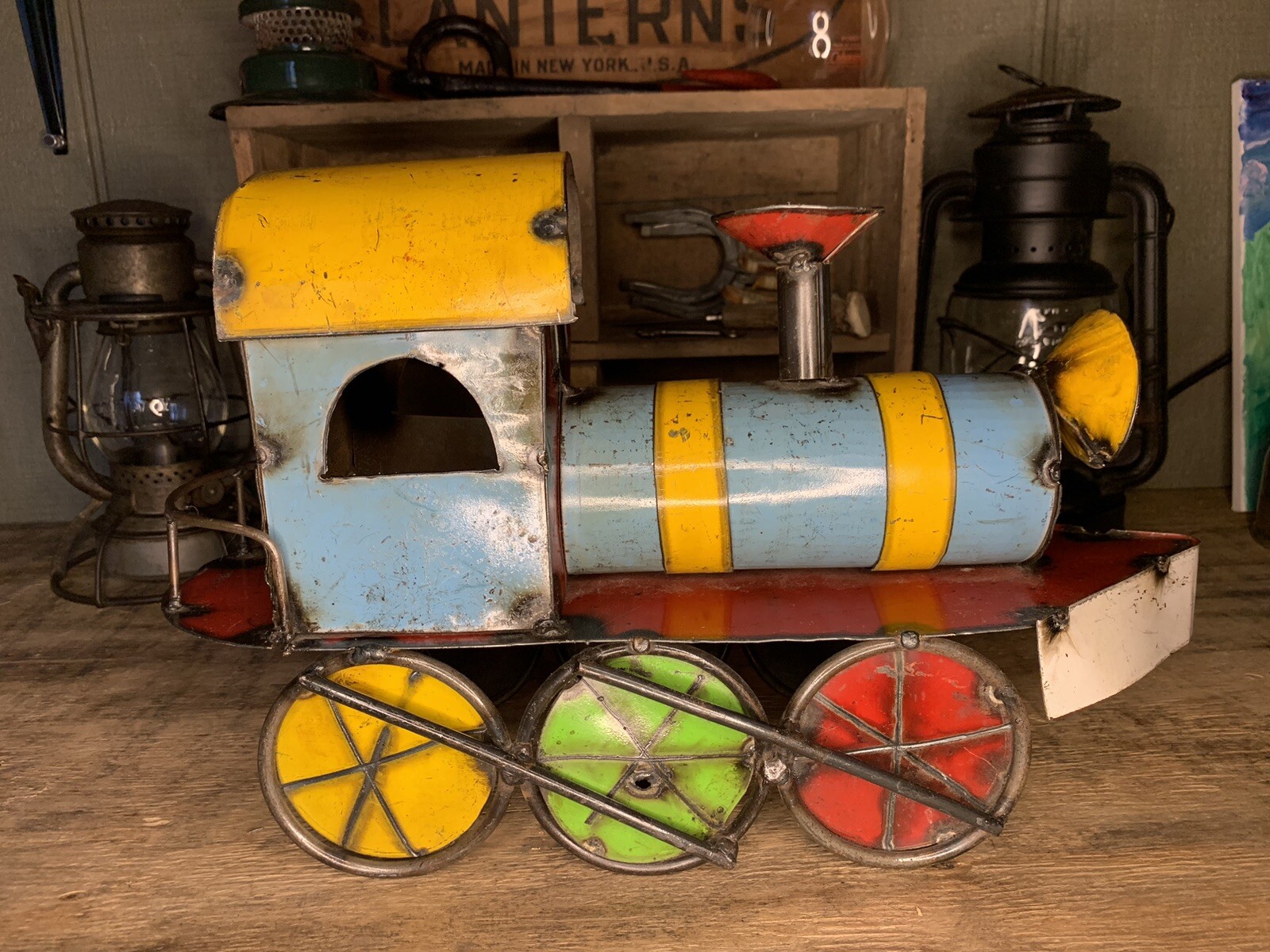 Vintage Railroad Train Art-Hand Made Engine Using Colorful Welded Steel