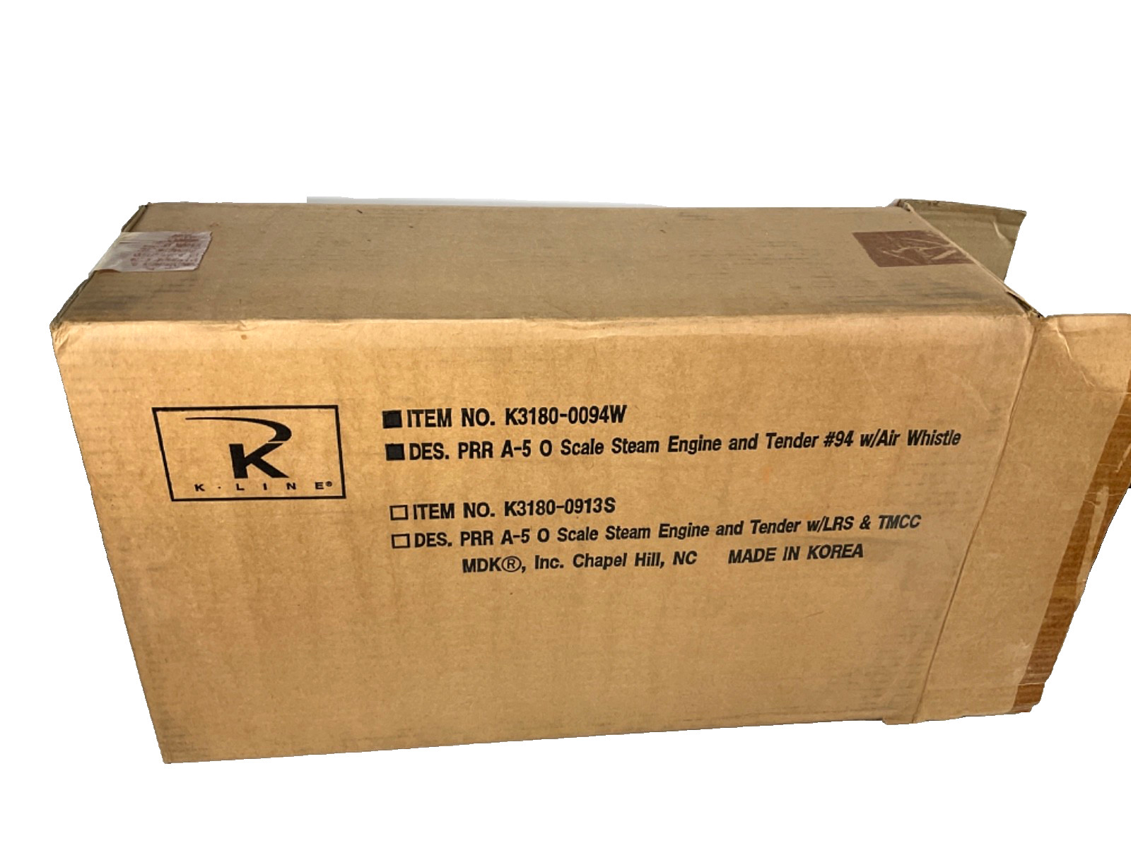 K-Line K3180-0094W, Pennsylvania A5 Steam Switcher, 1:48, #94, w/Shipping box