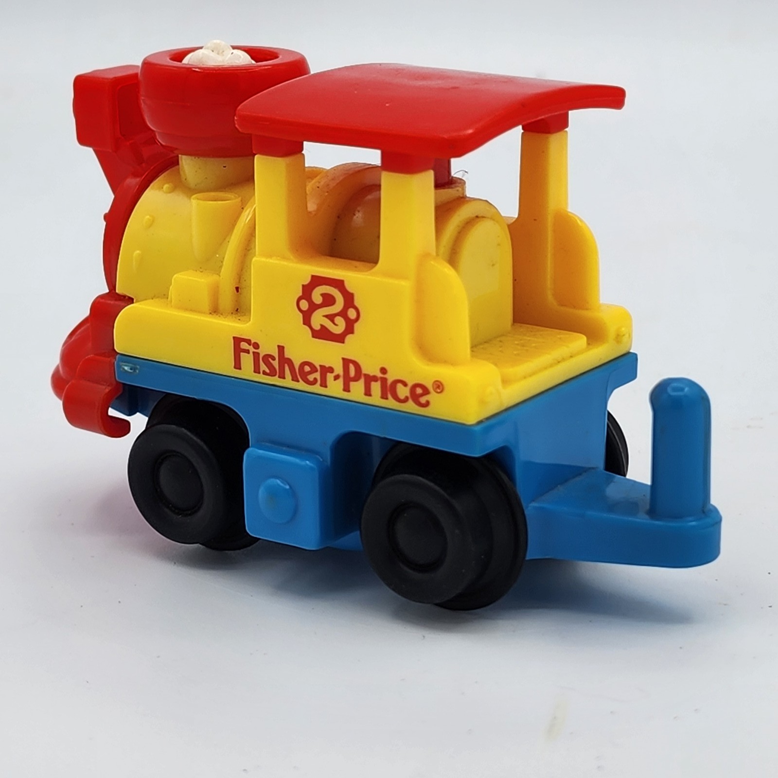 Fisher-Price Vintage 1992 Yellow Red Blue Push Along Toy Train Locomotive Engine
