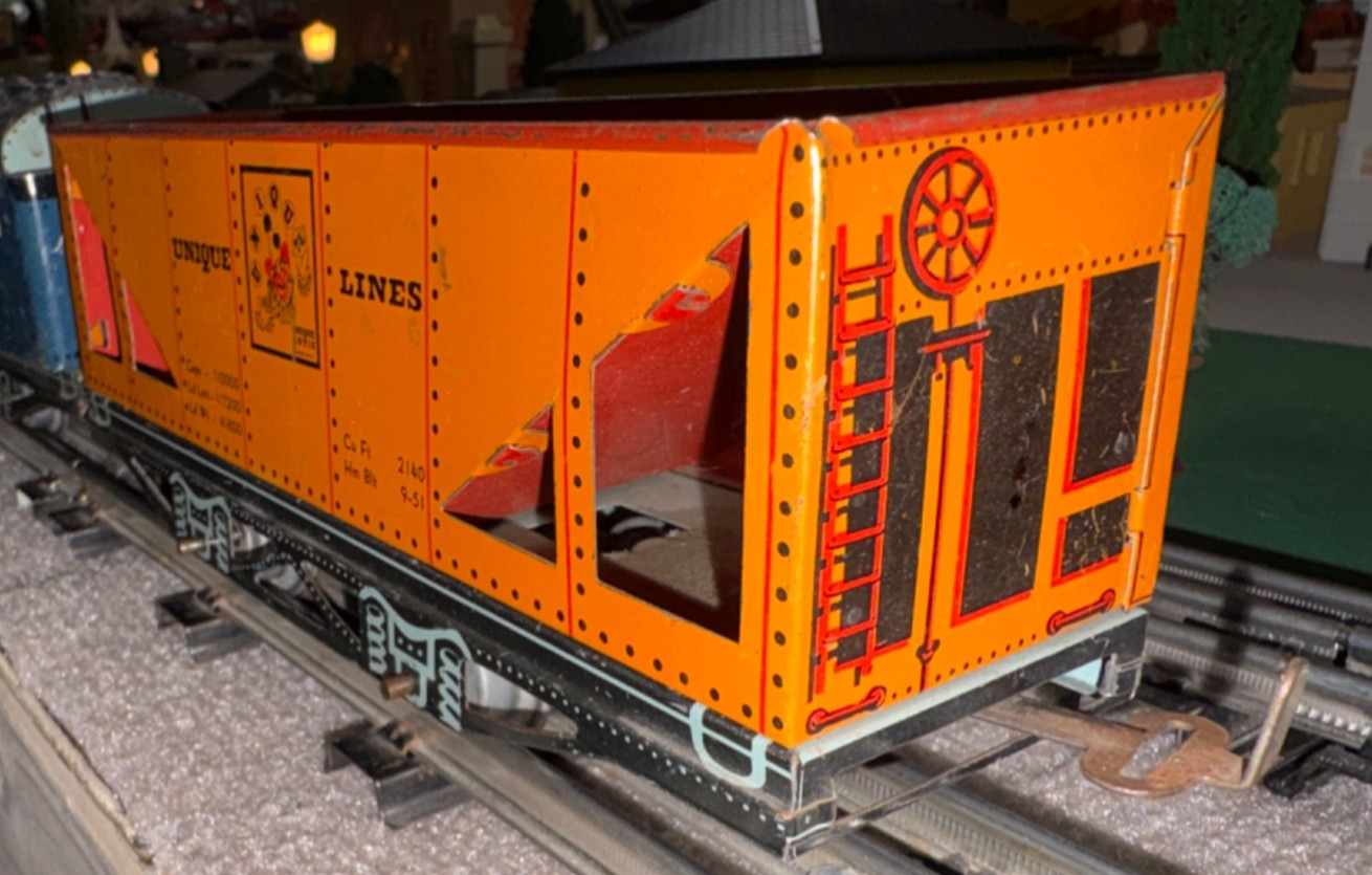 o gauge model trains, Unique Arts, Loco with Tenders and Gondola, 1950’s