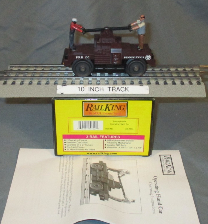 MTH 30-2574 Pennsylvania PRR #105 Bump-N-Go Hand Car O/027 ga. wks w/ Lionel ’05