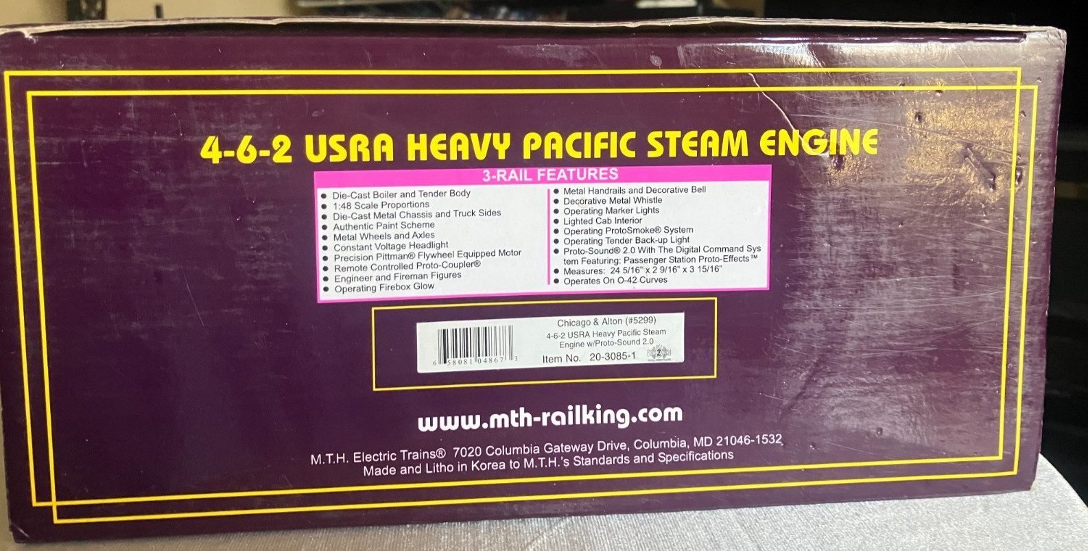 MTH Chicago & Alton O Premier 4-6-2 USRA Heavy Pacific Steam Ps2 w/BCR 20-3085-1