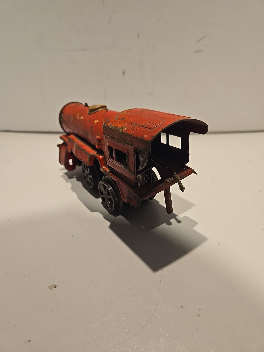 Antique Vtg Train Metal Red Locomotive Engine Windup Clockwork Train Needs Work