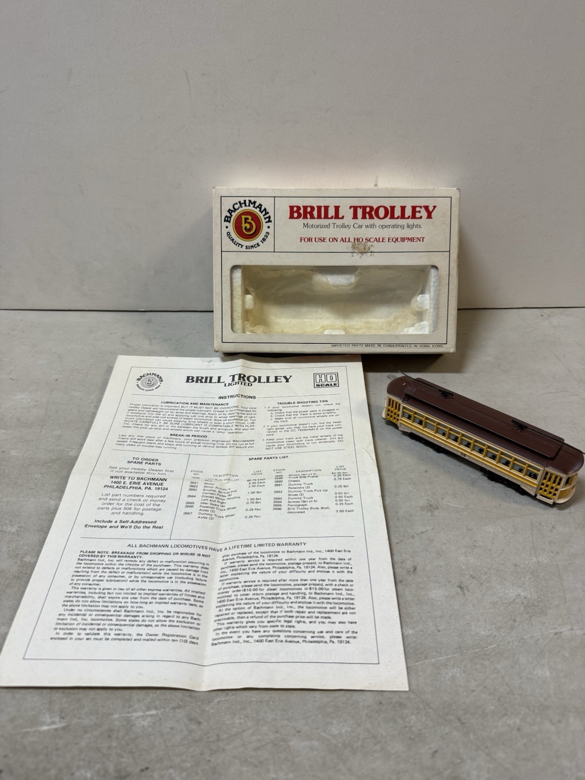 Bachmann HO Scale Brill Trolley #36-Yellow Item# 61048