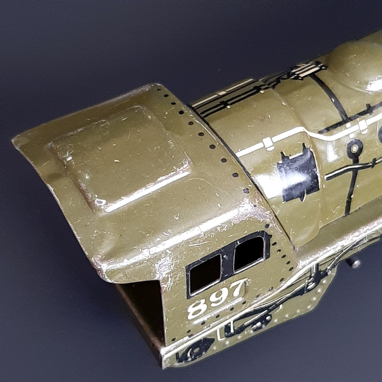 VTG 1930s Marx Tin Litho Steam Locomotive Electric Army Supply Train Engine #897