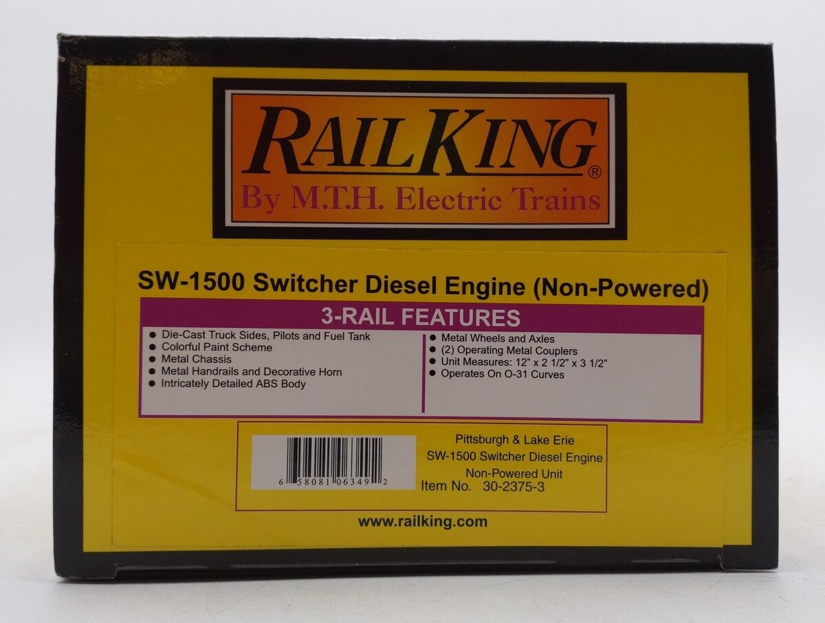MTH 30-2375-3 O Pittsburgh & Lake Erie SW-1500 Non-Powered Diesel Switcher #1567