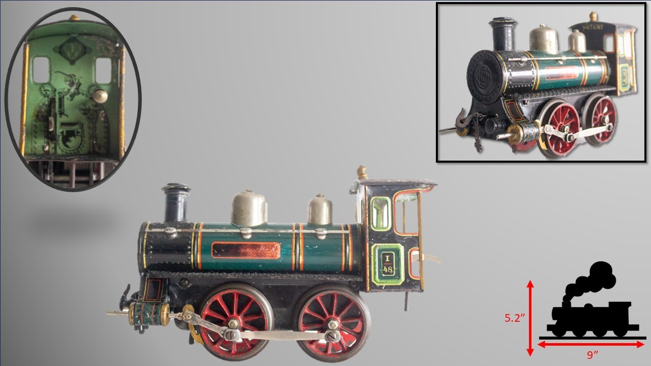 Early version 1900-1905 Bing #I-48 1-gauge Short Cab Clockwork Locomotive