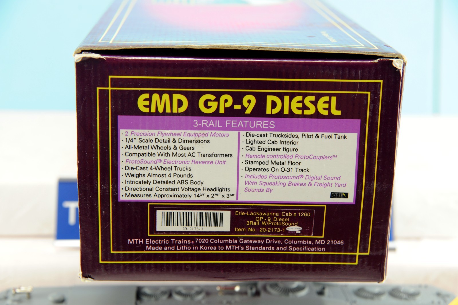 MTH PREMIER 2173 ERIE LACKAWANNA GP-9 DIESEL ENGINE W PS-1. TESTED. LN IN BOX.