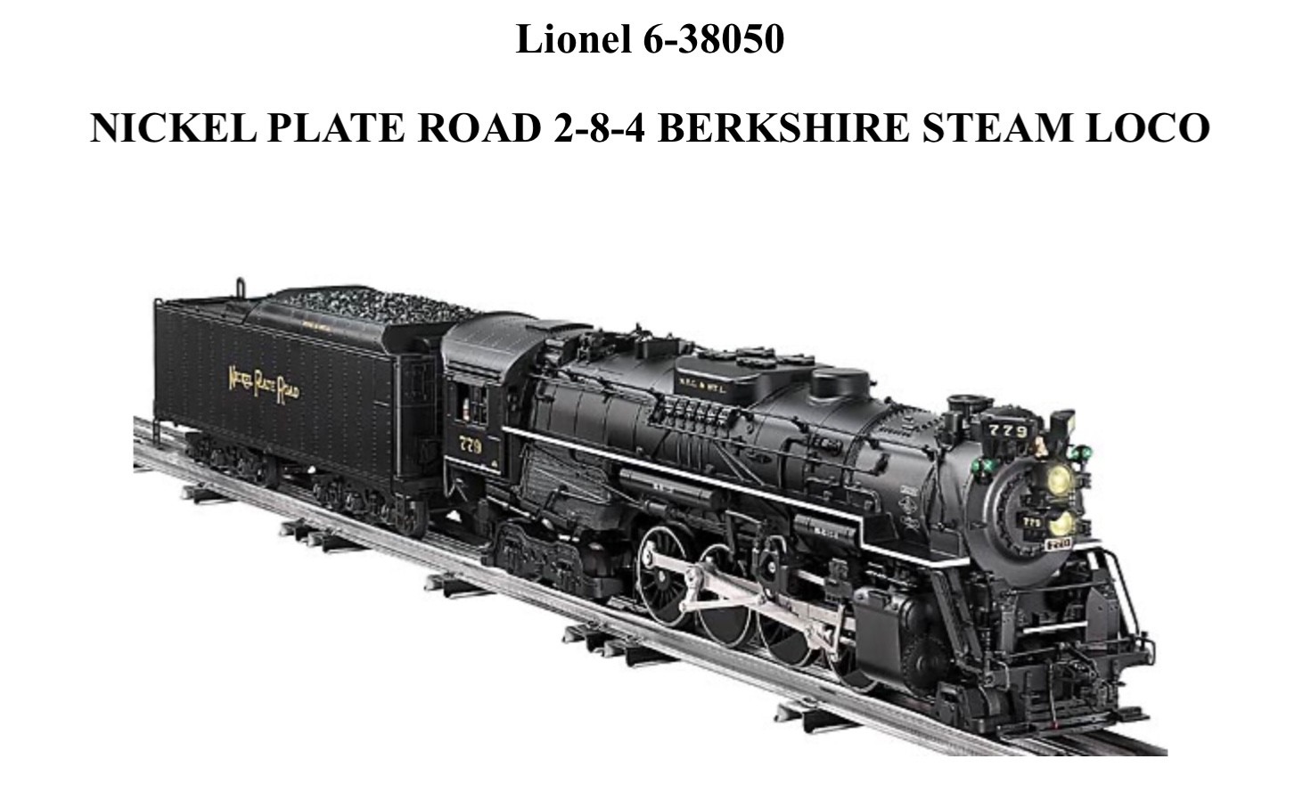 Lionel 6-38050 O TMCC Nickel Plate Railroad 2-8-4 Berkshire #779 NOS In Box