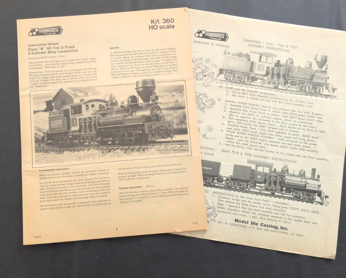 Shay Roundhouse Locomotive 360 Manual Instruction Sheet – 16 Pages