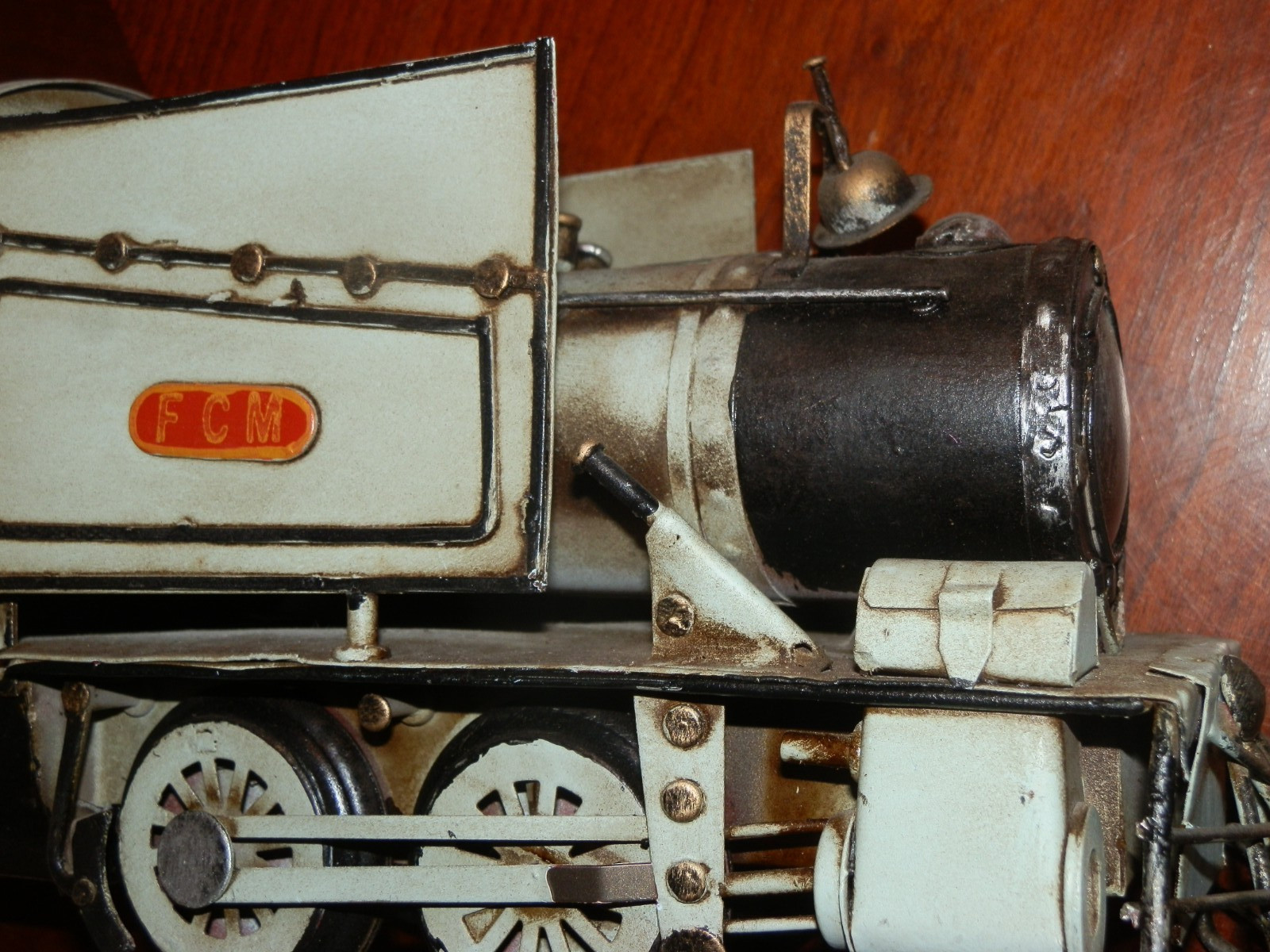 Large Tin Metal Train Locomotive for Display, Measures 21 in x 6 x 4 in. Wear