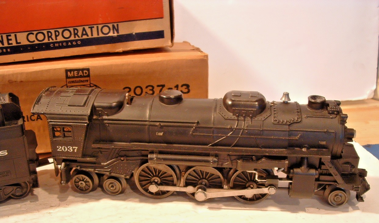 ORIGINAL LIONEL POSTWAR #2037 STEAM LOCOMOTIVE W/6026W TENDER – OBXS & INST -EXC