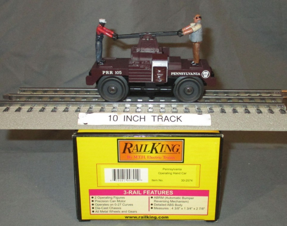MTH 30-2574 Pennsylvania PRR #105 Bump-N-Go Hand Car O/027 ga. wks w/ Lionel ’05