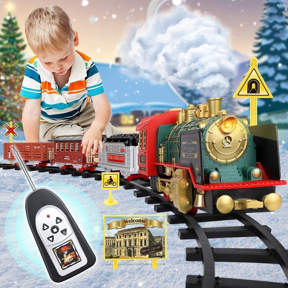 RC Train Toy Remote Control Train w/Smoke Real Sound Light Birthday Gift For Kid