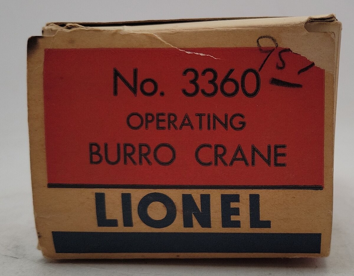 Lionel 3360 Vintage O Gauge Postwar Operating Burro Crane Car/Box