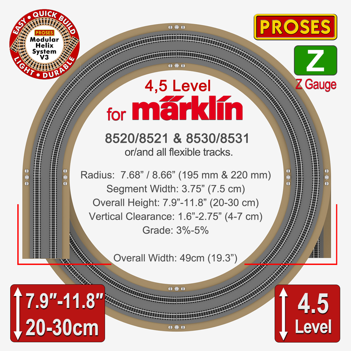 Z Scale / Gauge Model Train Helix for Marklin Z and all Flexible Tracks