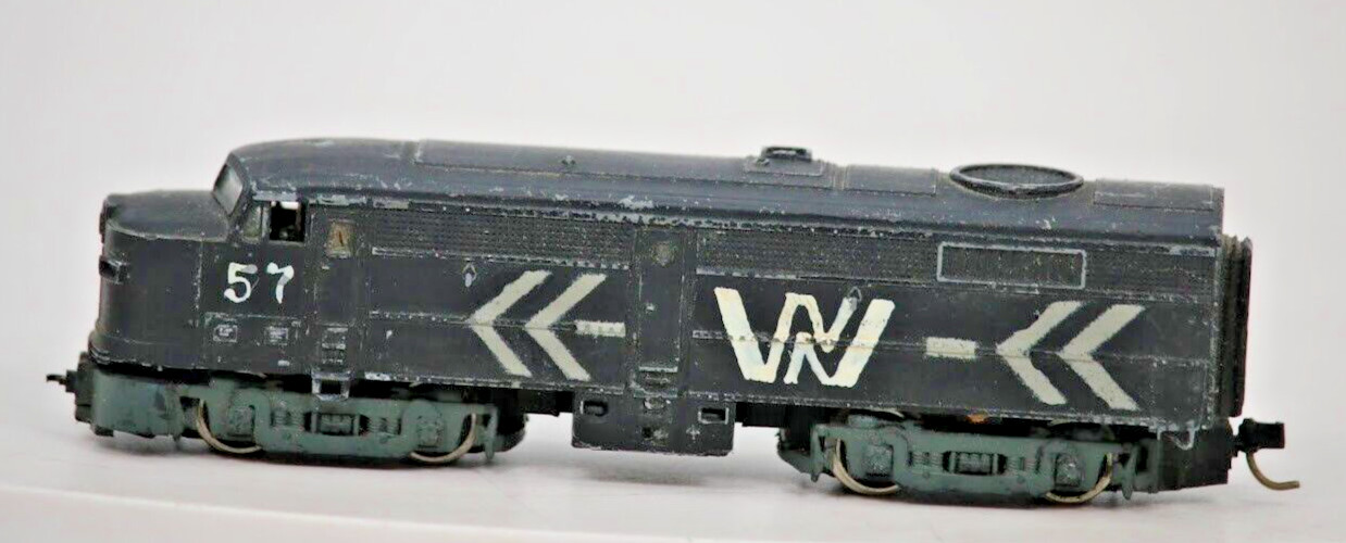N Scale Diesel Locomotive, F7A Style, Custom Black Paint, White Chevron Decals