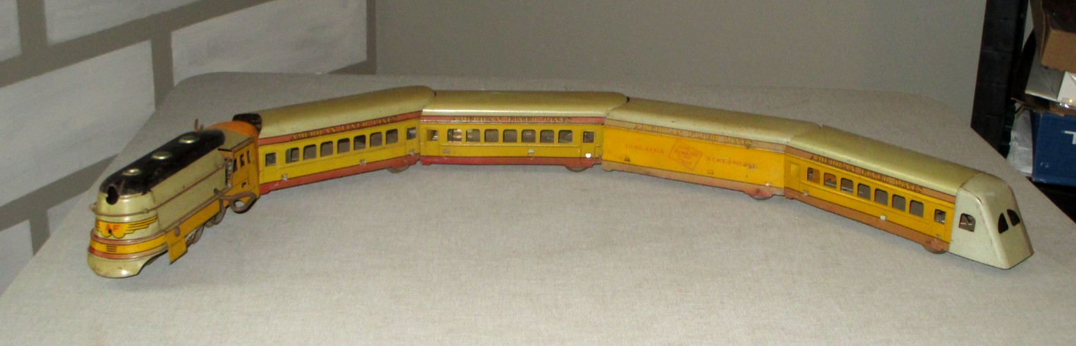 1930’S AMERICAN FLYER-PRE WAR- TIN WIND -UP HIAWATHA STREAMLINE 5 PC TRAIN SET